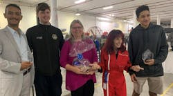 Epic Flight Academy Scholarship Winners pictured with Epic staff: (left to right) Abdul Maflahi, Tyler Vischer, Dr. Cindy Lovell (director of education), Captain Judy Rice (Epic Ground School instructor), and Luke Hamilton. (Not pictured: Julia Juedes.)