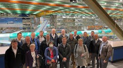 Members of NASA&rsquo;s Advanced Composites Consortium, including representatives from NASA, the Federal Aviation Administration, Boeing, Spirit Aerosystems, Collins Aerospace, Northrop Grumman, and Electroimpact during a tour of Boeing&rsquo;s facility in Everett, Washington.